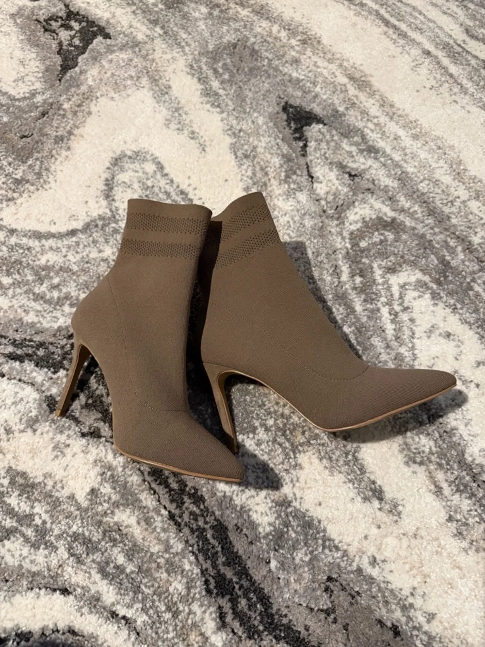 Brown Knit Sock Pointed-Toe Booties - Picture 2 of 6